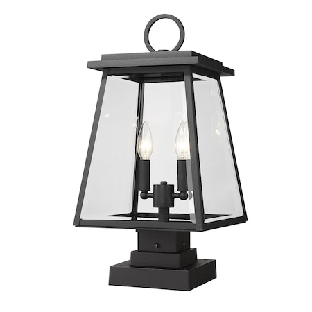 Z-Lite Broughton Outdoor Pier Mounted Fixture, 2-Light, 10.25 In.W x 21 In.H, Black/Clear Beveled 521PHMS-SQPM-BK